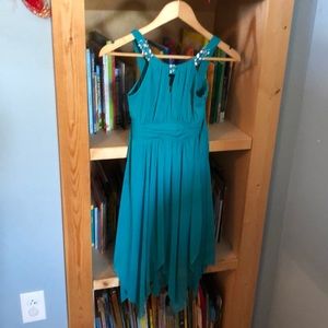 Girls bejeweled, turquoise dress, size 10